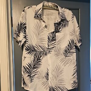 SHEIN Navy White Leaf Print Shirt Tropical NEW Men Large Light Weight Casual